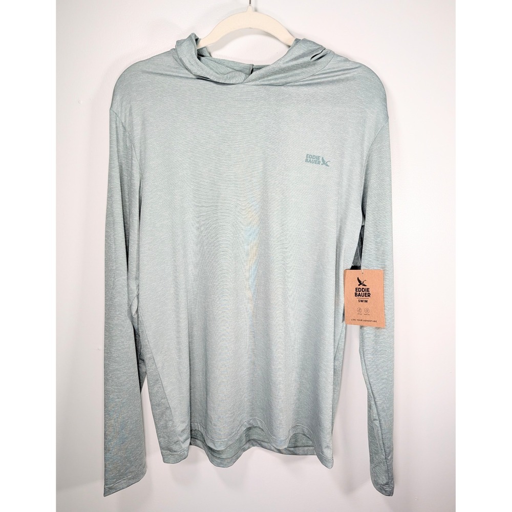 Eddie Bauer Swim Mens Medium Green Stripe Hooded Rash Guard UPF 40 Quick Dry NWT